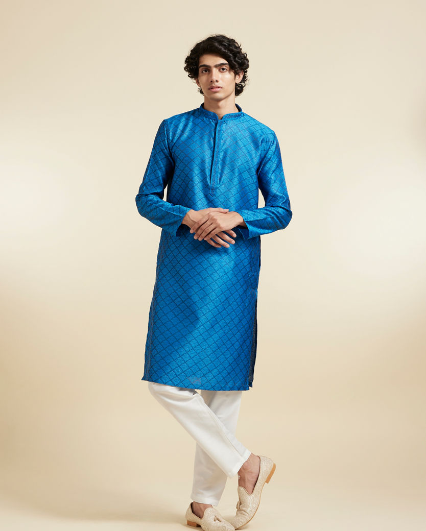 Diwas Men Blue Majestic Ensemble Kurta Pajama