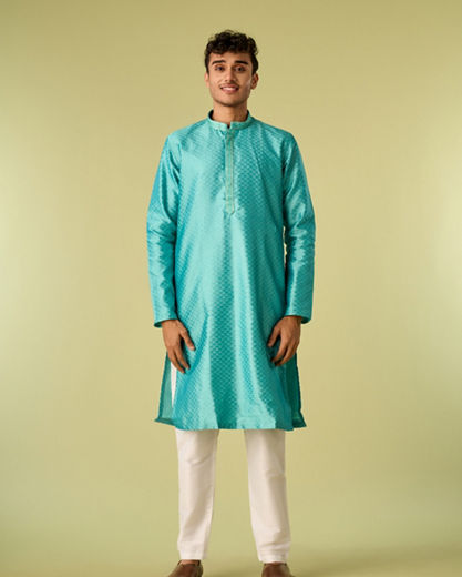 Diwas Men Enchanted Aqua Green Kurta Pajama Set
