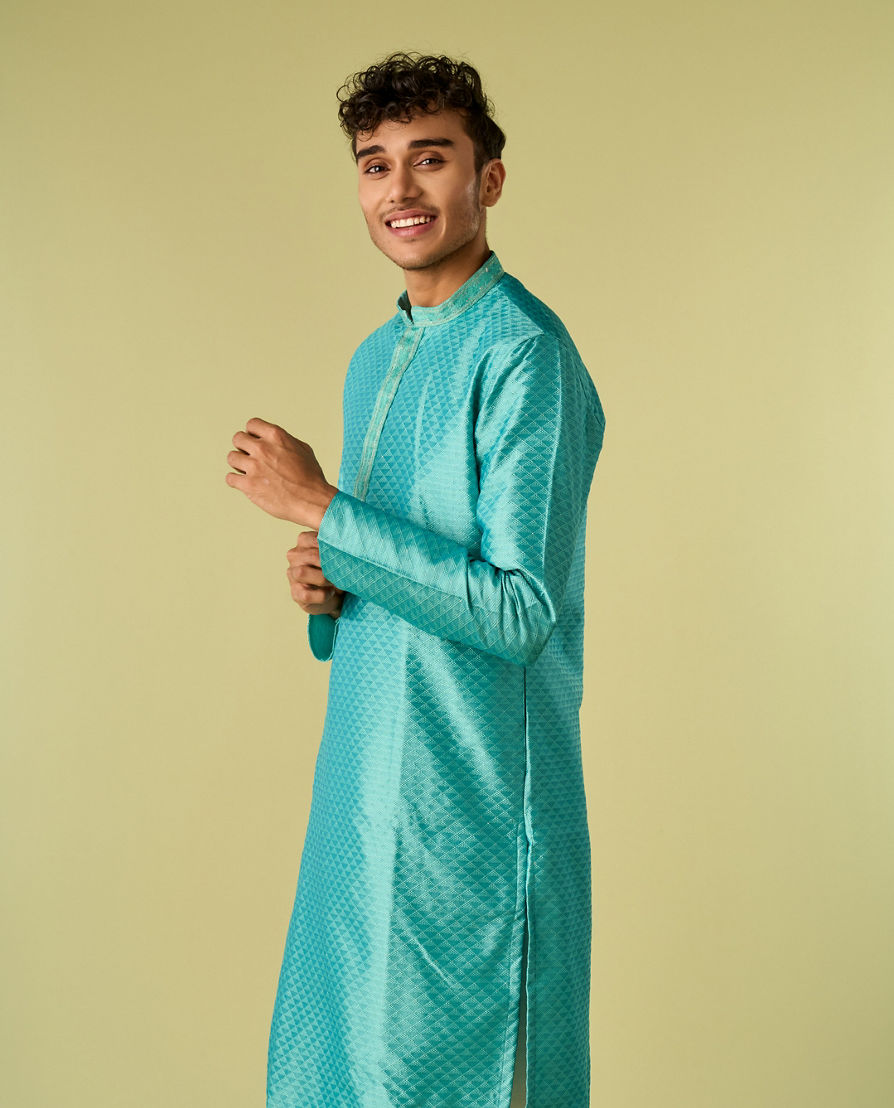 Diwas Men Enchanted Aqua Green Kurta Pajama Set