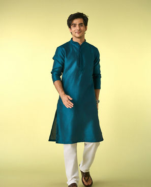 Diwas Men Teal Blue Elegance Kurta Pajama