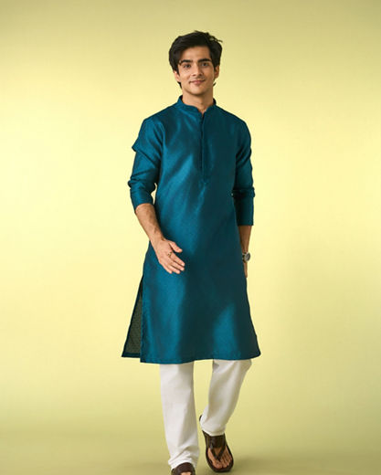 Diwas Men Teal Blue Elegance Kurta Pajama