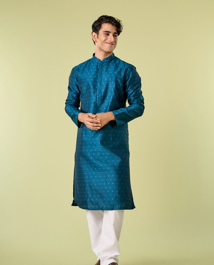 Diwas Men Teal Blue Sublime Elegance Kurta Pajama