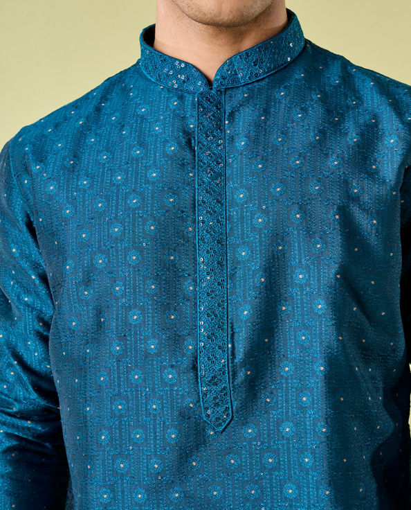 Diwas Men Teal Blue Sublime Elegance Kurta Pajama