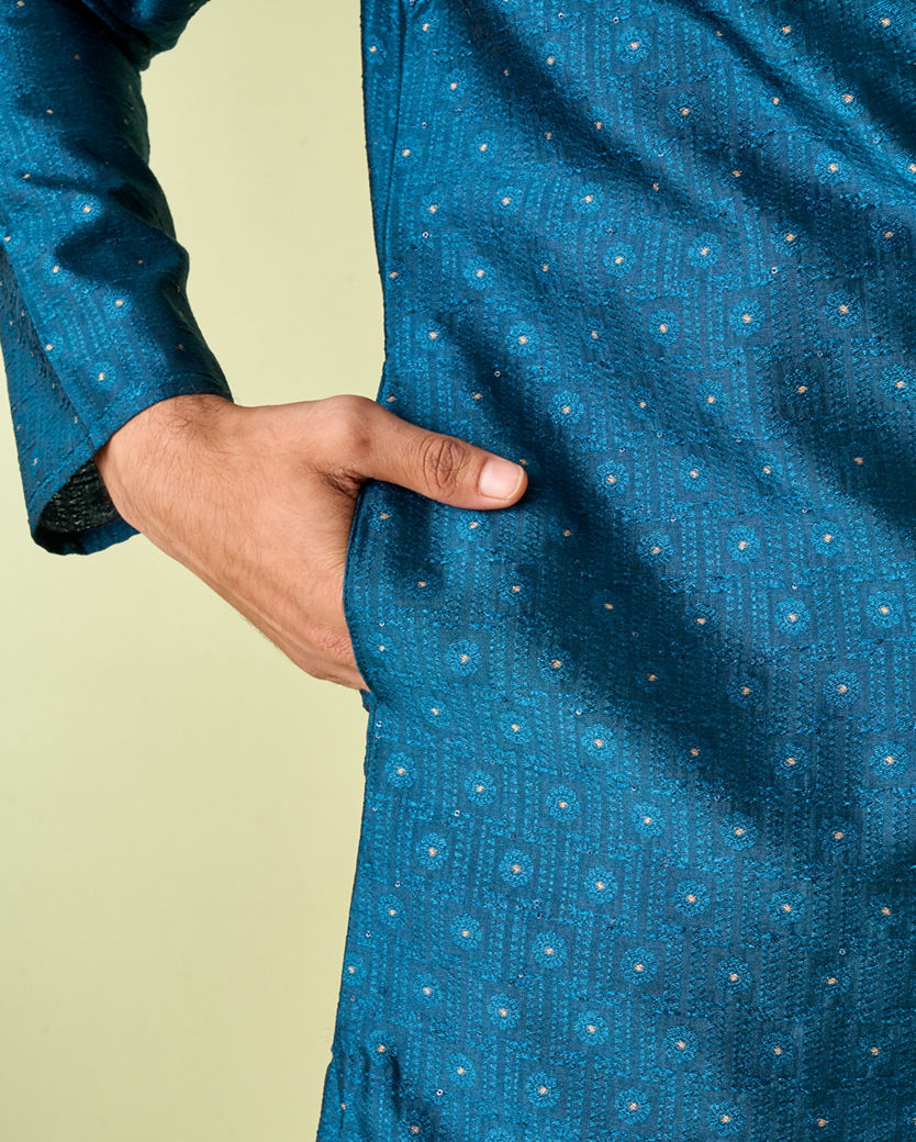 Diwas Men Teal Blue Sublime Elegance Kurta Pajama