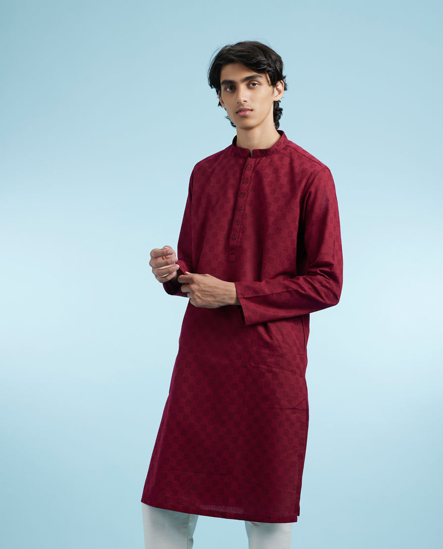 Diwas Men Boho Maroon Kurta Pajama