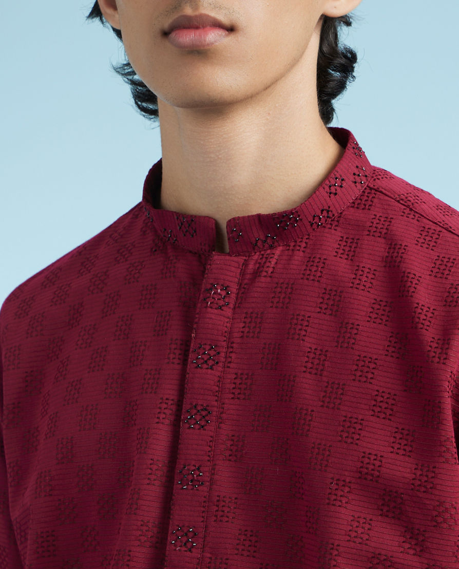 Diwas Men Boho Maroon Kurta Pajama