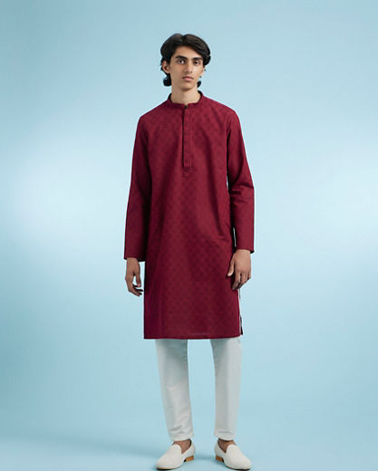 Diwas Men Boho Maroon Kurta Pajama
