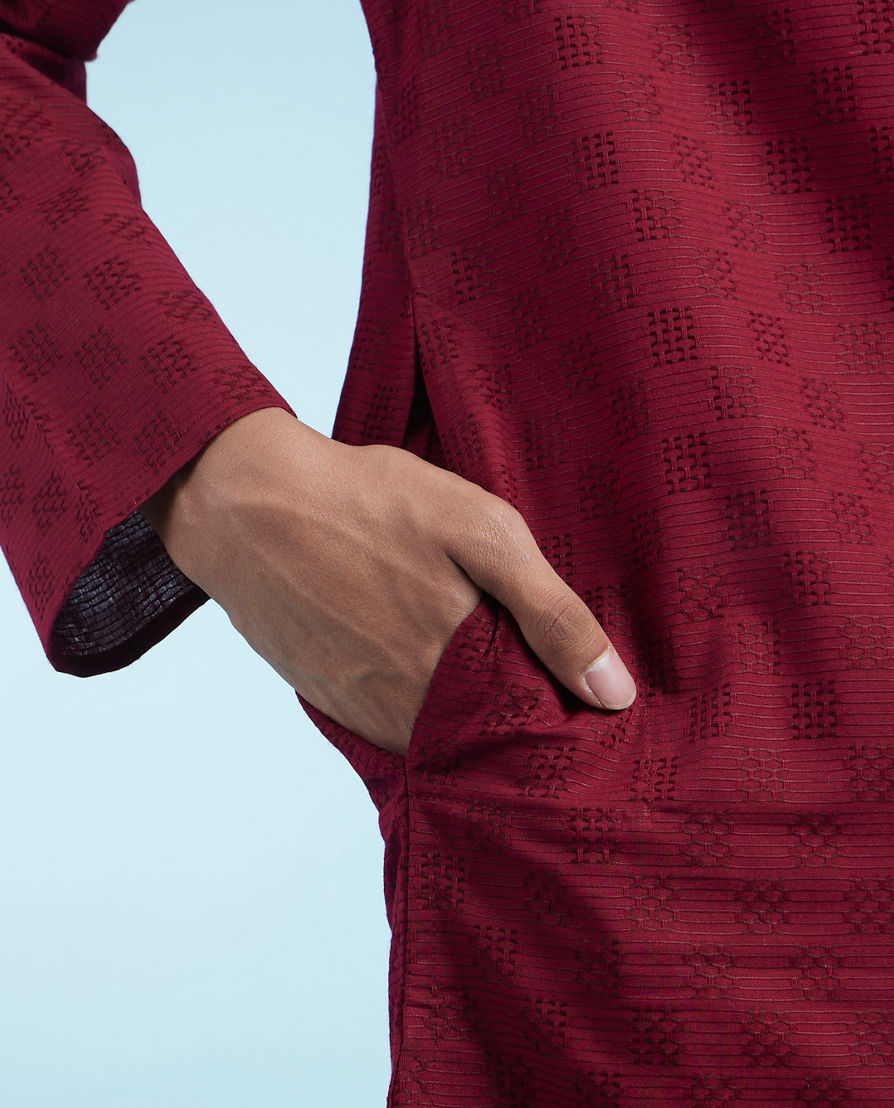 Diwas Men Boho Maroon Kurta Pajama