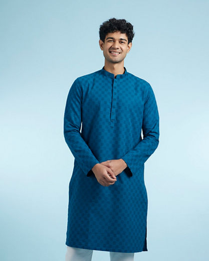 Diwas Men Teal Blue Elegance Cotton Kurta Pajama