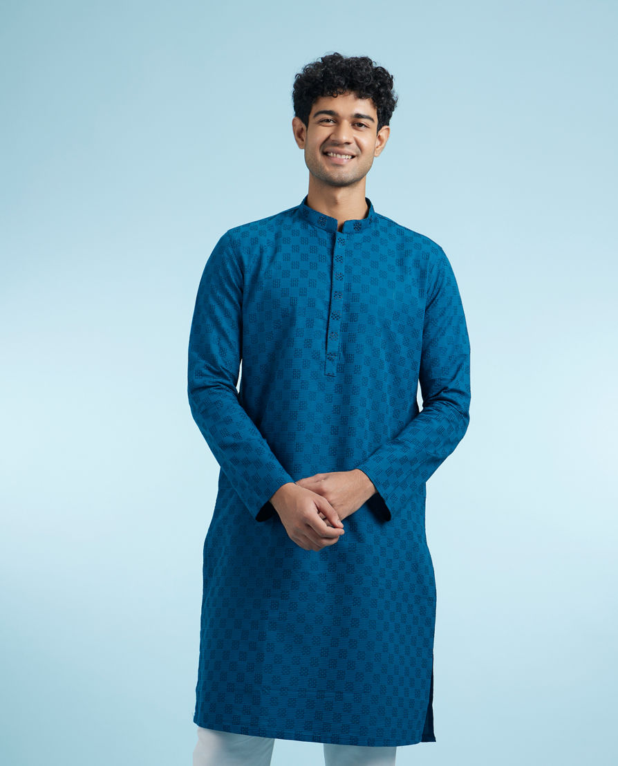 Diwas Men Teal Blue Elegance Cotton Kurta Pajama
