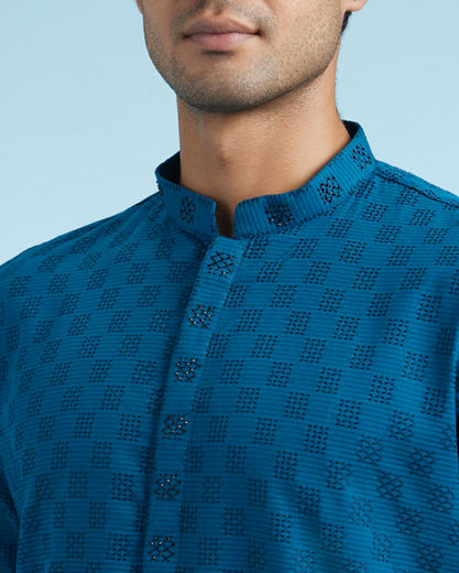 Diwas Men Teal Blue Elegance Cotton Kurta Pajama