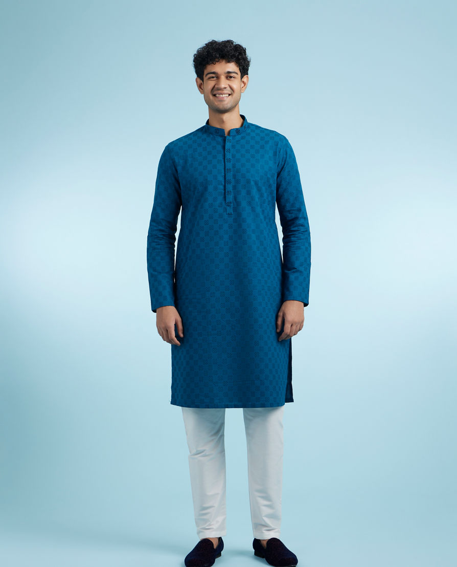 Diwas Men Teal Blue Elegance Cotton Kurta Pajama