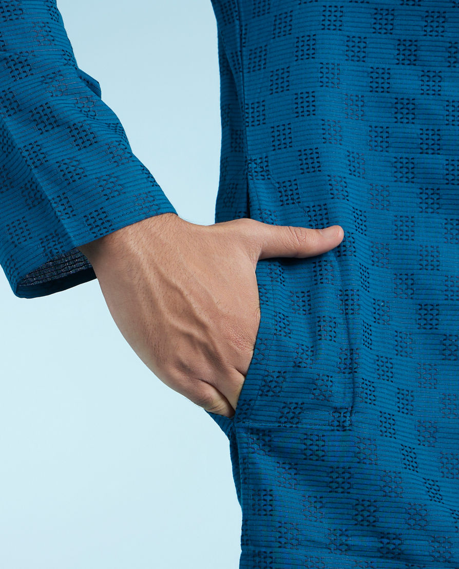 Diwas Men Teal Blue Elegance Cotton Kurta Pajama