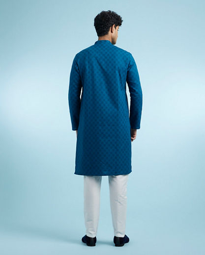 Diwas Men Teal Blue Elegance Cotton Kurta Pajama
