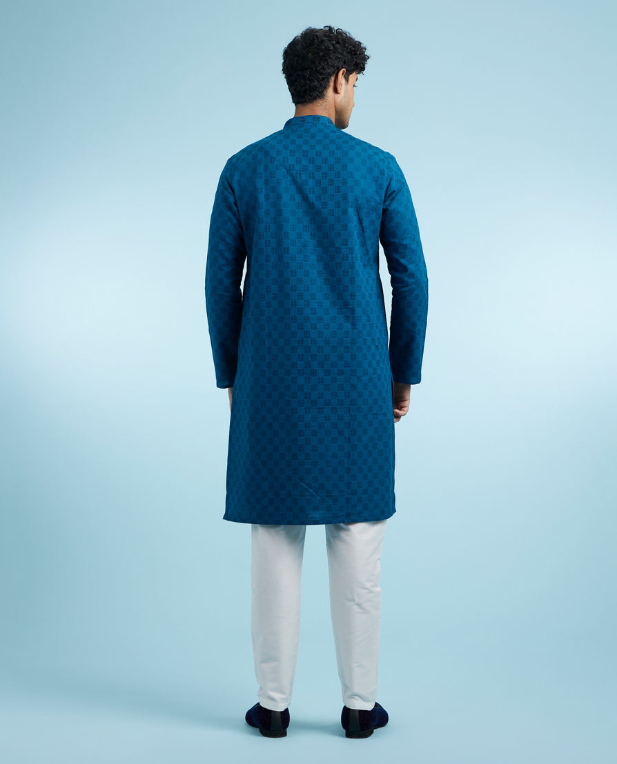 Diwas Men Teal Blue Elegance Cotton Kurta Pajama