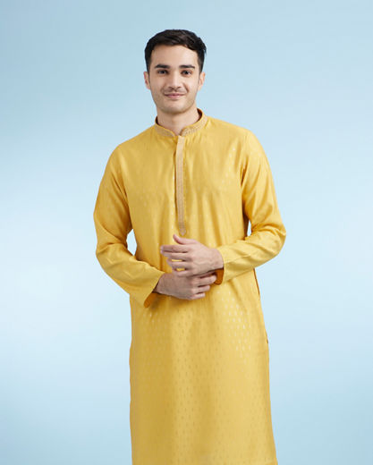 Diwas Men Mustard Jacquard Kurta Pajama Set