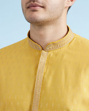 Diwas Men Mustard Jacquard Kurta Pajama Set