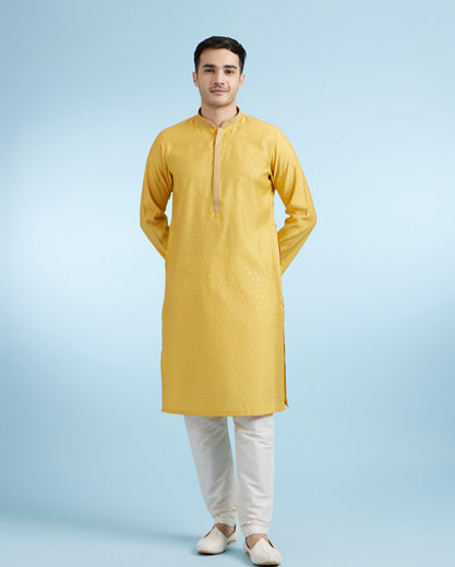 Diwas Men Mustard Jacquard Kurta Pajama Set