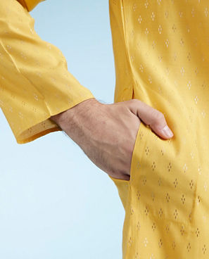 Diwas Men Mustard Jacquard Kurta Pajama Set