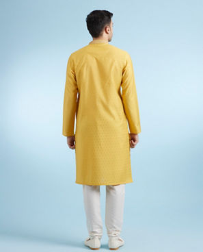Diwas Men Mustard Jacquard Kurta Pajama Set