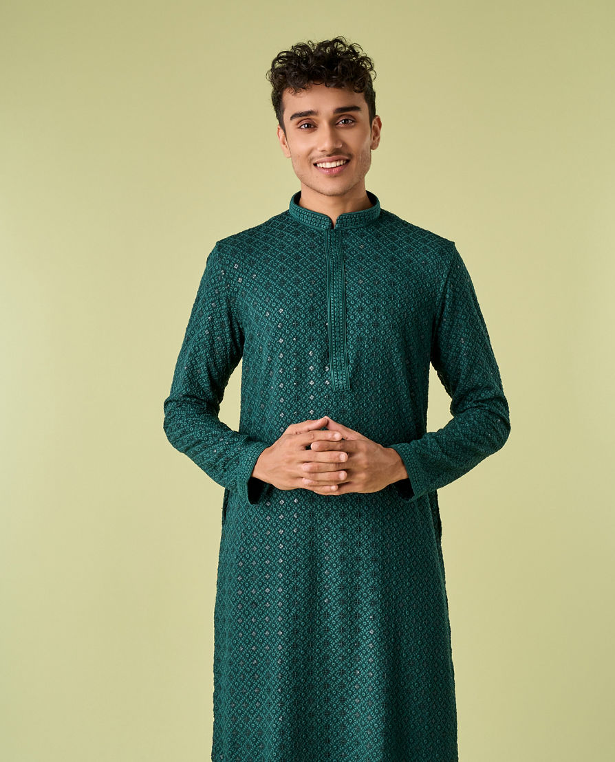 Diwas Men Dark Green Kurta Pajama