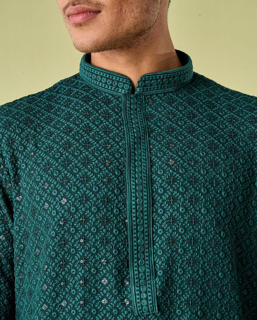 Diwas Men Dark Green Kurta Pajama