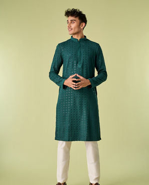 Diwas Men Dark Green Kurta Pajama