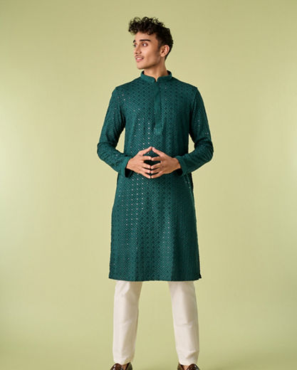 Diwas Men Dark Green Kurta Pajama