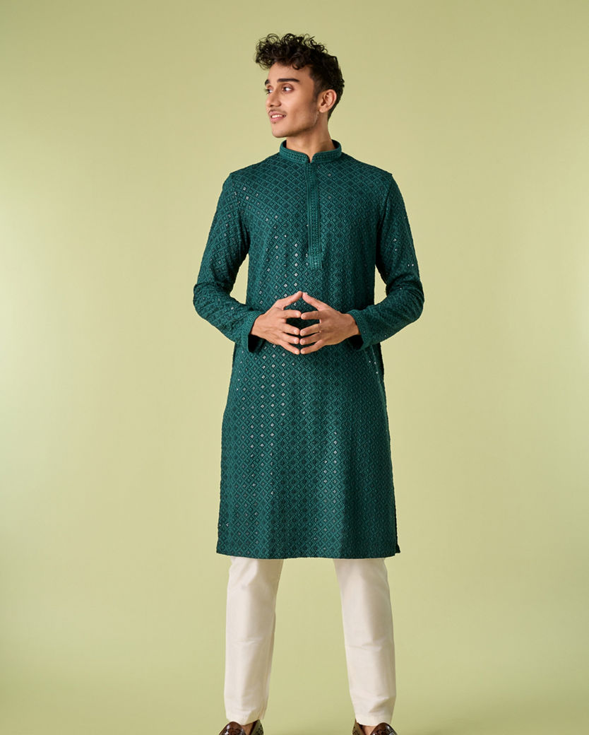 Diwas Men Dark Green Kurta Pajama