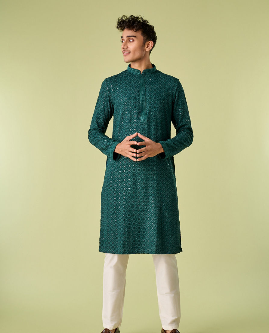 Diwas Men Dark Green Kurta Pajama