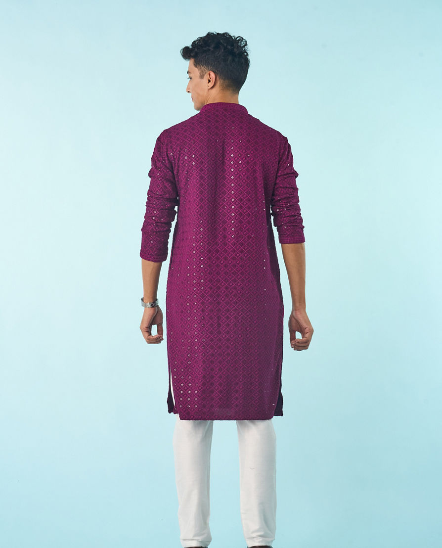 Diwas Men Wine Hued Viscose Kurta Pajama