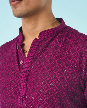 Diwas Men Wine Hued Viscose Kurta Pajama