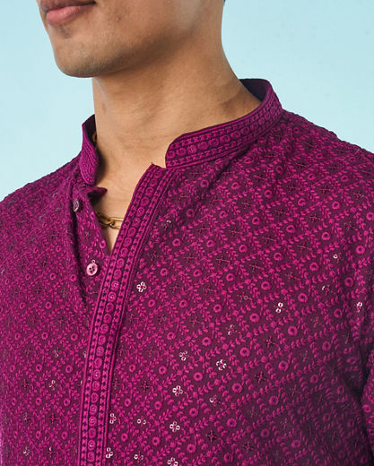 Diwas Men Wine Hued Viscose Kurta Pajama