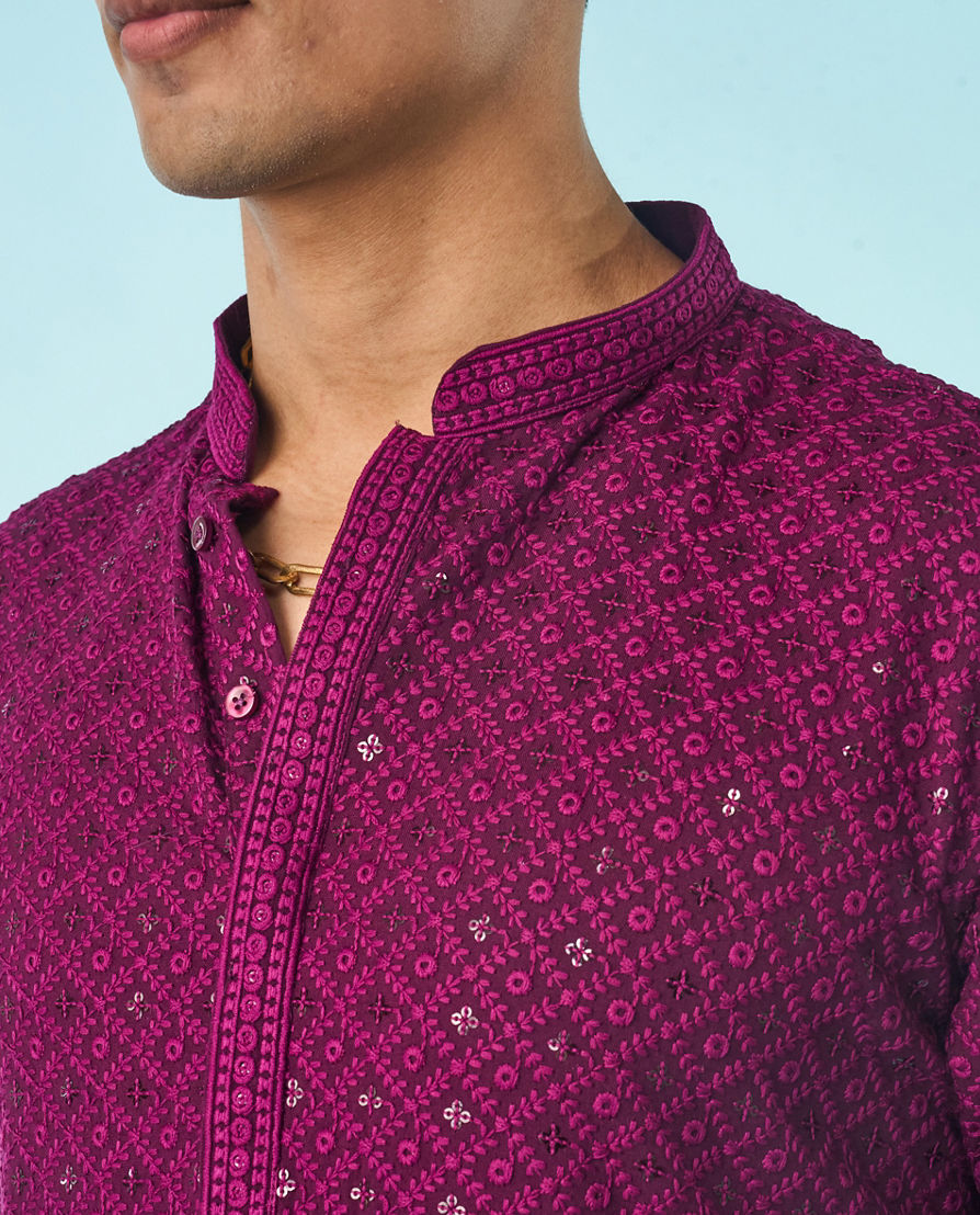 Diwas Men Wine Hued Viscose Kurta Pajama