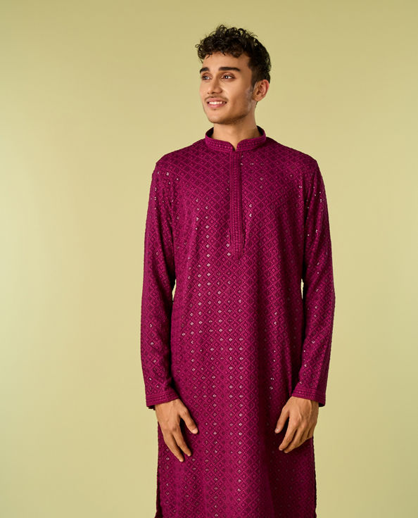 Diwas Men Wine Hued Viscose Kurta Pajama