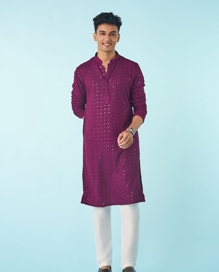 Diwas Men Wine Hued Viscose Kurta Pajama