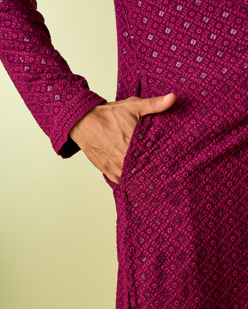 Diwas Men Wine Hued Viscose Kurta Pajama