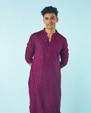 Diwas Men Wine Hued Viscose Kurta Pajama