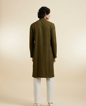 Diwas Men Olive Green Elegance Kurta Pajama