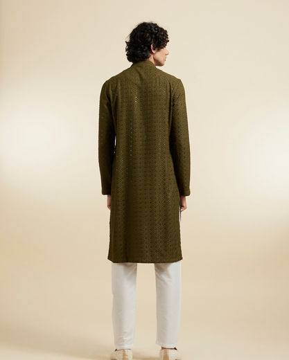 Diwas Men Olive Green Elegance Kurta Pajama