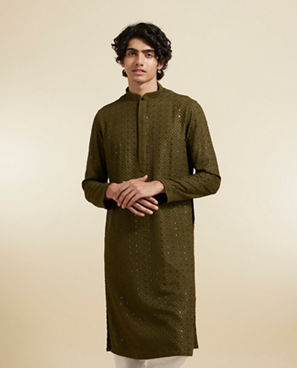 Diwas Men Olive Green Elegance Kurta Pajama