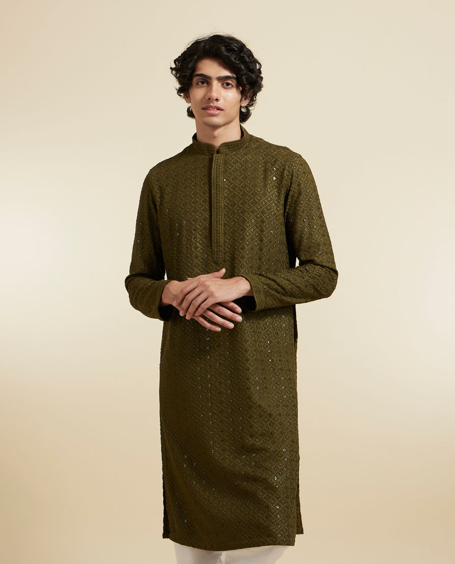 Diwas Men Olive Green Elegance Kurta Pajama
