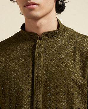 Diwas Men Olive Green Elegance Kurta Pajama