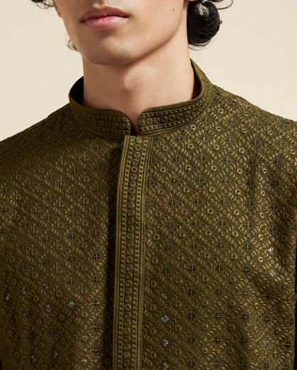 Diwas Men Olive Green Elegance Kurta Pajama