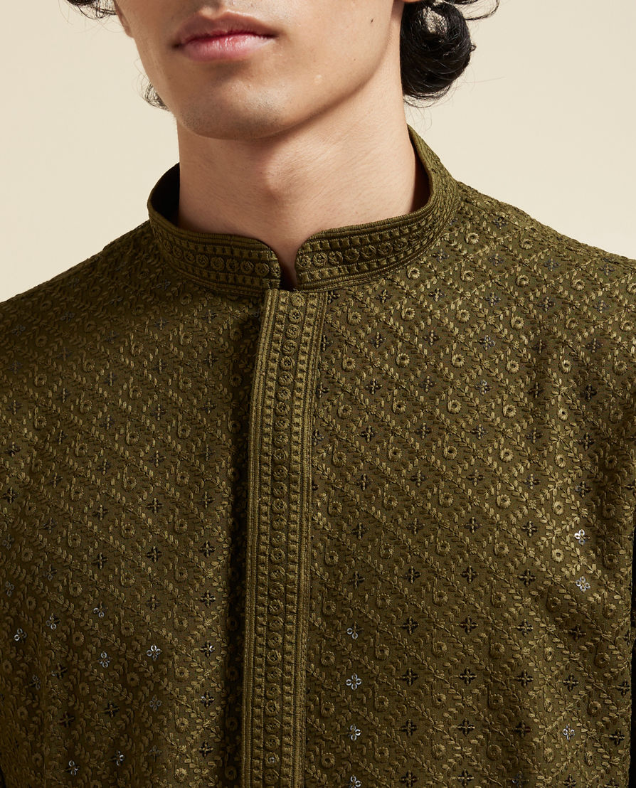 Diwas Men Olive Green Elegance Kurta Pajama