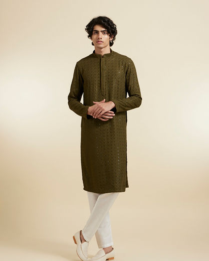 Diwas Men Olive Green Elegance Kurta Pajama
