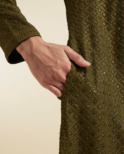 Diwas Men Olive Green Elegance Kurta Pajama