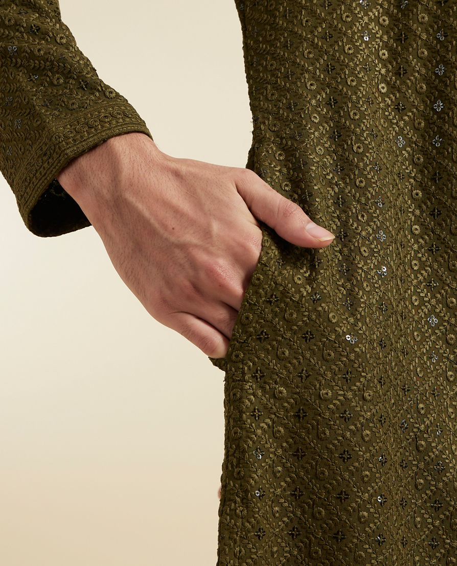 Diwas Men Olive Green Elegance Kurta Pajama