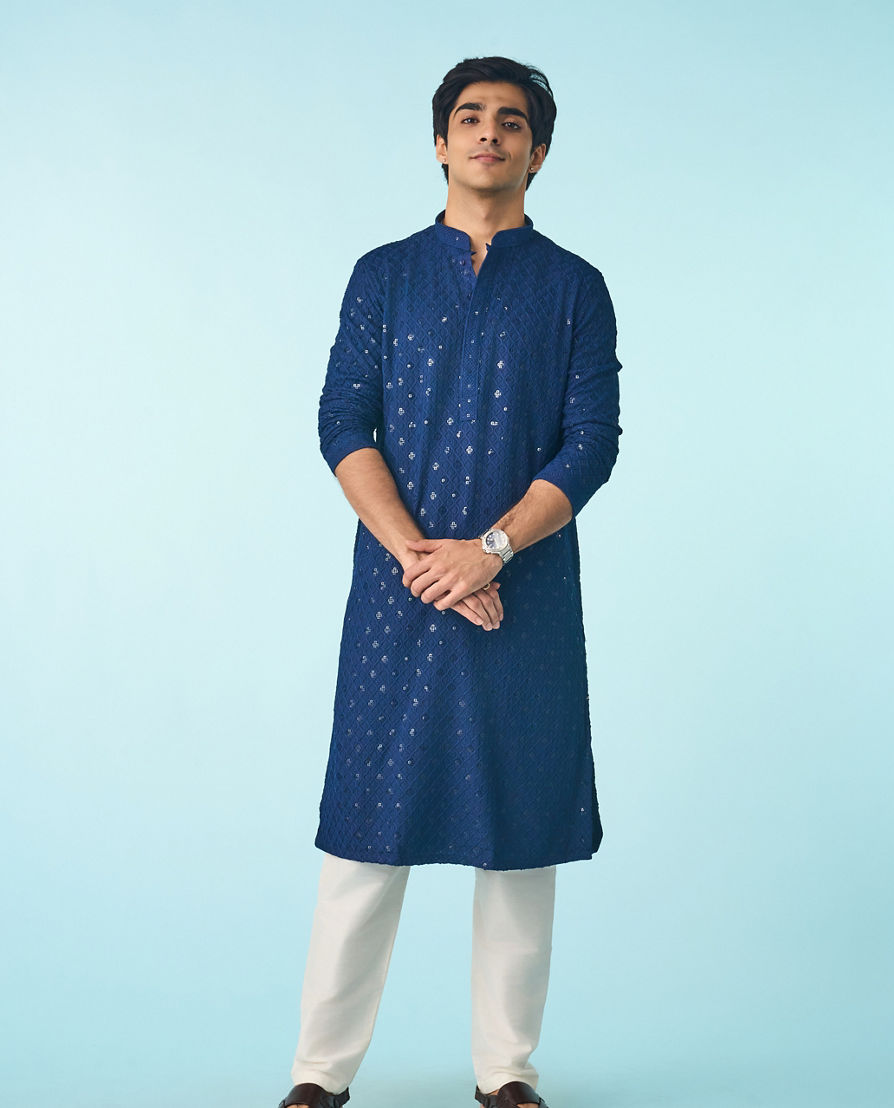 Diwas Men Dark Blue Royal Opulence Kurta Pajama