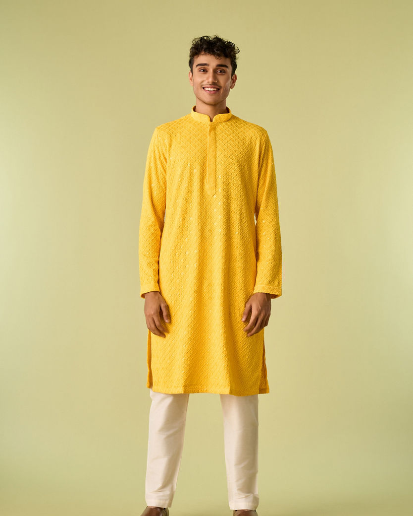 Diwas Men Mellow Yellow Traditional Kurta Pajama